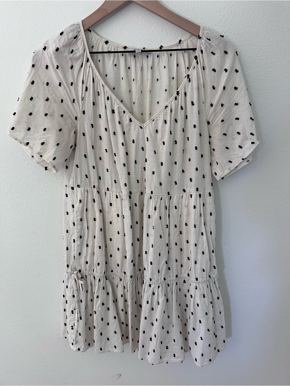 Madewell Cream Dress with Swiss Black Dot Embroidery